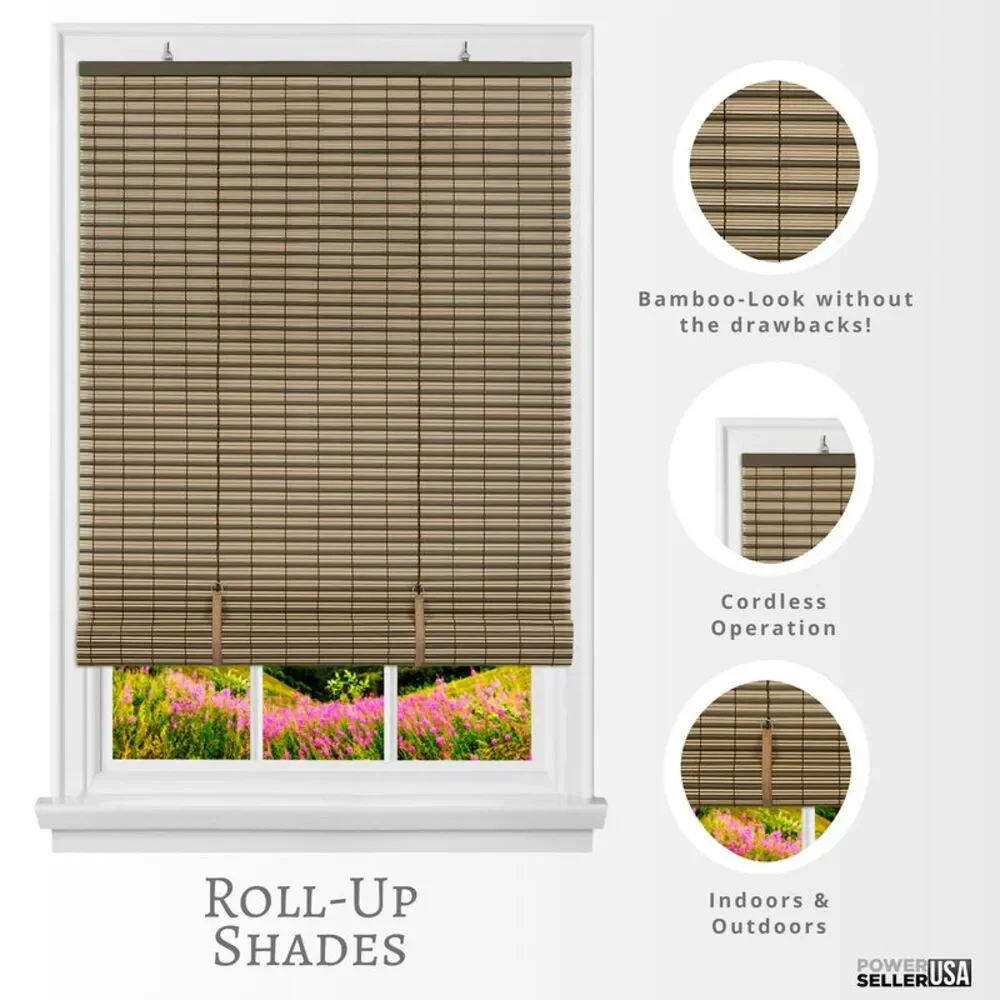 PowerSellerUSA Light Filtering Cordless Rollup Window Blinds, 72L x 48W Inches